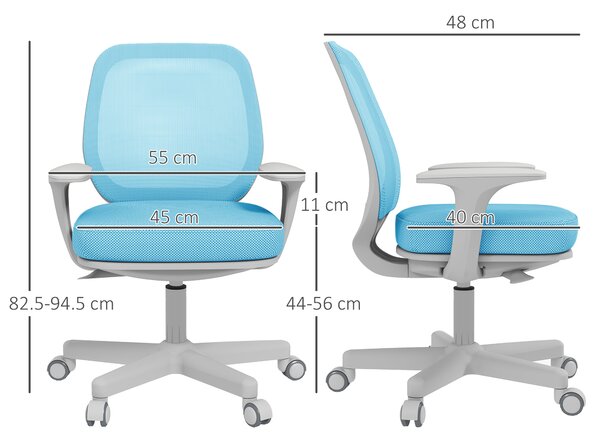 Vinsetto Scaun Birou Ergonomic cu Înălțime Reglabilă, Scaun Rotativ și Respirabil cu Înclinare, 55x48x82.5-94.5 cm, Albastru | Aosom Romania