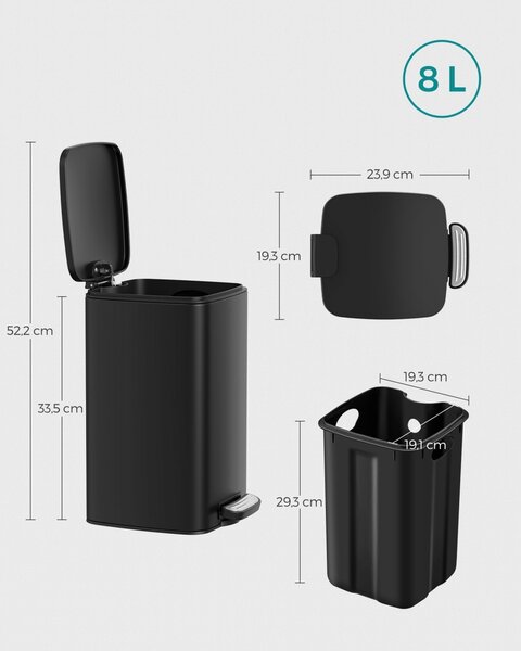 Cos de gunoi Songmics Negru 19.5x24x33.5 cm