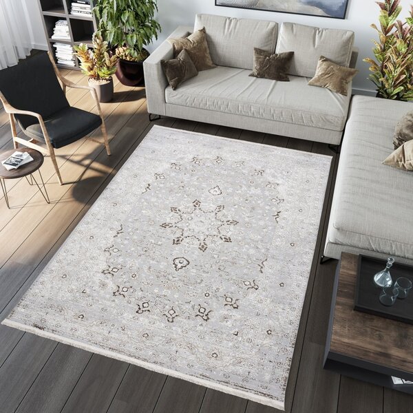 Covor de design de epocă alb-gri deschis cu modele Lăţime: 140 cm | Lungime: 200 cm