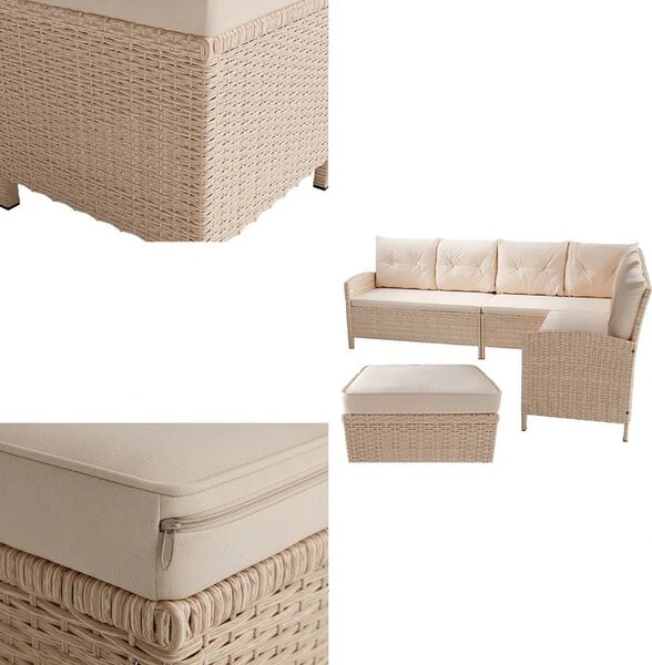Juskys Set de grădină din ratan Manacor - crem/perne bej
