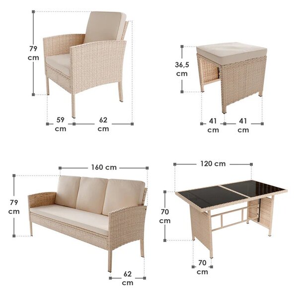 Juskys Set de grădină din ratan Turin - crem