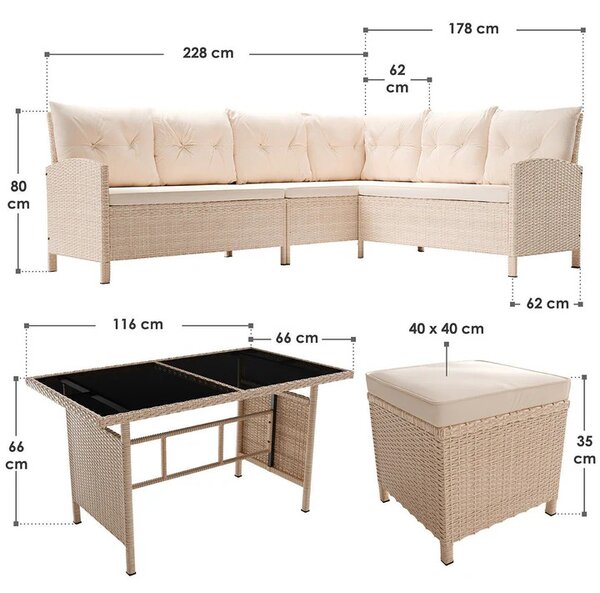 Juskys Set de grădină din ratan Manacor - crem/perne bej