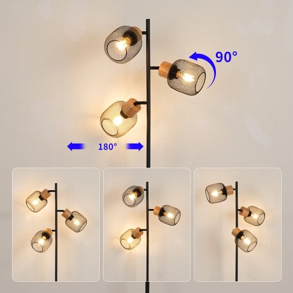Brilagi - Lampă de podea BASKLITE 3xE27/15W/230V lemn/negru