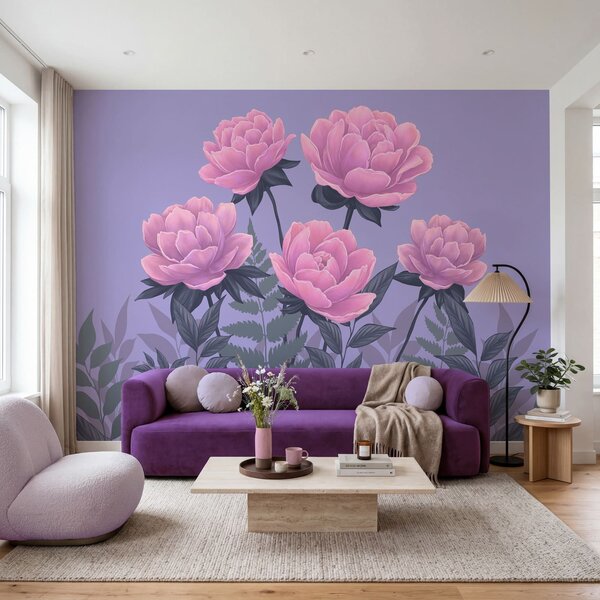 Fototapet Buchet de flori și frunze roz, Fototapet flori, Fototapet populare, t00976 - Tapeko.ro