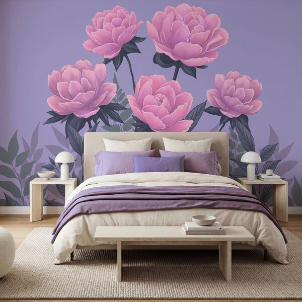 Fototapet Buchet de flori și frunze roz, Fototapet flori, Fototapet populare, t00976 - Tapeko.ro