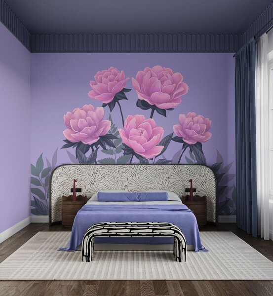 Fototapet Buchet de flori și frunze roz, Fototapet flori, Fototapet populare, t00976 - Tapeko.ro