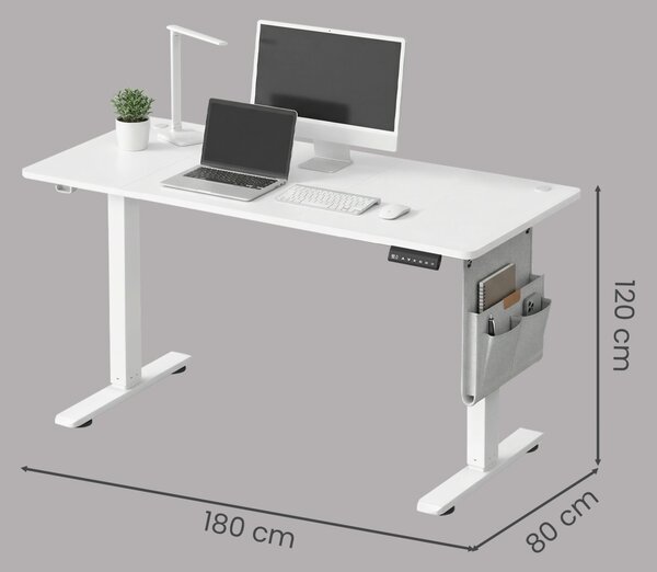 Birou reglabil pe inaltime, Balok, Songmics, Alb, 180x80x120 cm