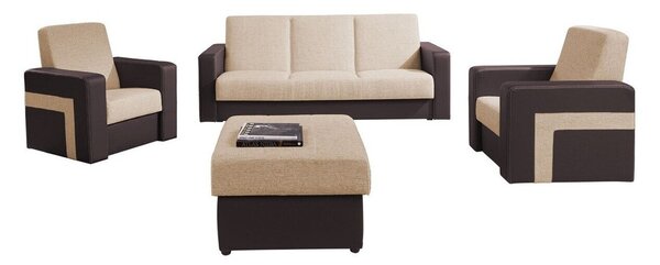 Set mobilier tapițat DonumFuncția de dormitFuncția de dormit, Cutie de patSpațiu de depozitare, Maro deschis, Piele ecologică + Tapiterie