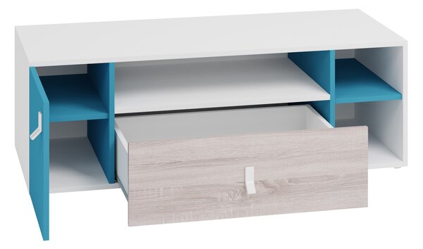 Comodă TV Camteso 108Alb, Turcoaz, Stejar, 12x4x5cm