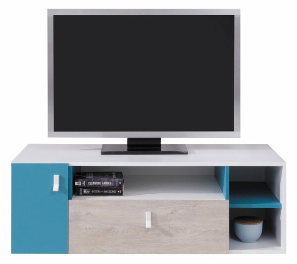 Comodă TV Camteso 108Alb, Turcoaz, Stejar, 12x4x5cm