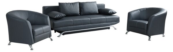 Set mobilier tapițat VelumFuncția de dormitFuncția de dormit, Cutie de patSpațiu de depozitare, Gri inchis, PAL laminat, Piele ecologică, Lemn