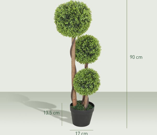 HOMCOM Set 2 Plante de Buxus Artificiale cu 3 Sfere, cu Ghiveci și Bază Întărită, Înălțime 90 cm, pentru Interior și Exterior | Aosom Romania