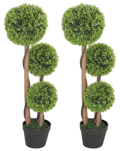 HOMCOM Set 2 Plante de Buxus Artificiale cu 3 Sfere, cu Ghiveci și Bază Întărită, Înălțime 90 cm, pentru Interior și Exterior | Aosom Romania
