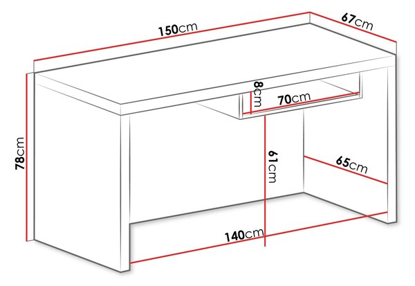 Birou Fiomeri 122Cu un raft pentru tastatură, 8x15x7cm, Stejar Santana