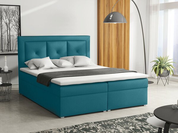 Pat boxspring Pomona 113Dublu, Boxspring, Turcoaz, 140x200, Tapiterie, Somiera patSomiera pat, 14x22x12cm