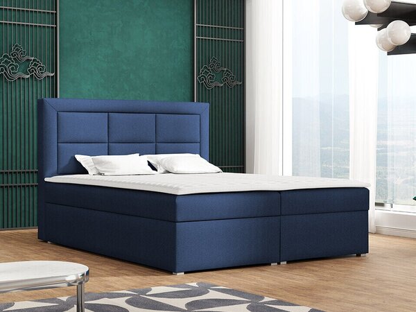 Pat boxspring Pomona 114Boxspring, Dublu, Albastru, 140x200, Tapiterie, Somiera patSomiera pat, 14x22x12cm