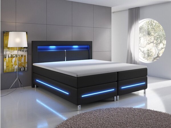 Pat boxspring RosDublu, Boxspring, Negru, 180x200, Piele ecologică, Somiera patSomiera pat, 18x21x12cm