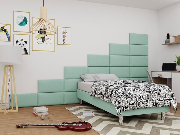 Pat boxspring Logan 107Boxspring, Single, Turcoaz, 120x200, Tapiterie, Somiera patSomiera pat, 36x20x18cm