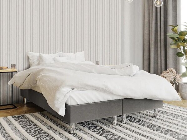 Pat boxspring Logan 101Boxspring, Dublu, Gri inchis, 140x200, Tapiterie, Somiera patSomiera pat, 14x20x5cm