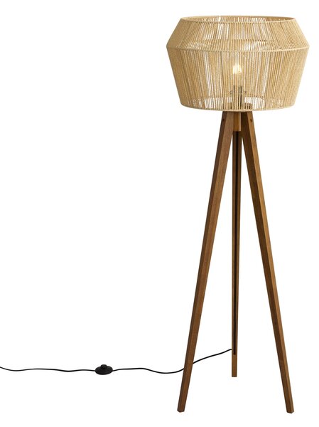 Lampă de podea din lemn vintage cu abajur din sfoară de hârtie maro 50/50/30 - Trepied Clasic