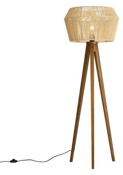 Lampă de podea din lemn vintage cu abajur din sfoară de hârtie maro 50/50/30 - Trepied Clasic