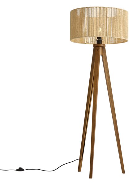 Lampă de podea vintage din lemn cu abajur din sfoară de hârtie bej 50/50/25 - Tripod Classic