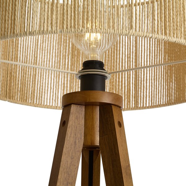 Lampă de podea vintage din lemn cu abajur din sfoară de hârtie bej 50/50/25 - Tripod Classic