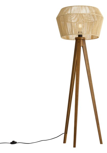 Lampă de podea din lemn vintage cu abajur din sfoară de hârtie maro 50/50/30 - Trepied Clasic
