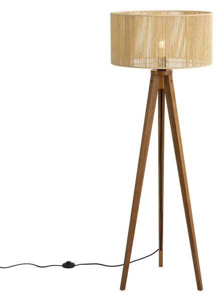 Lampă de podea vintage din lemn cu abajur din sfoară de hârtie bej 50/50/25 - Tripod Classic