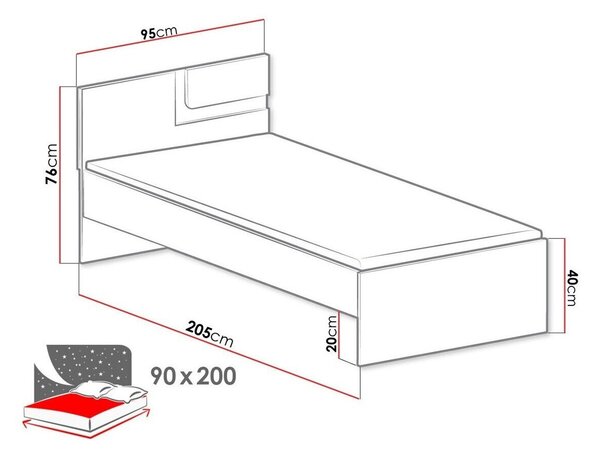 Pat Aviseve 103Single, Gri inchis, 90x200, PAL laminat, Somiera patSomiera pat, 10x21x8cm