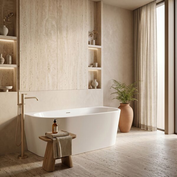 Rea Capri, cada de baie autoportanta pe perete 160x80x60 cm, alb lucios, REA-W9803