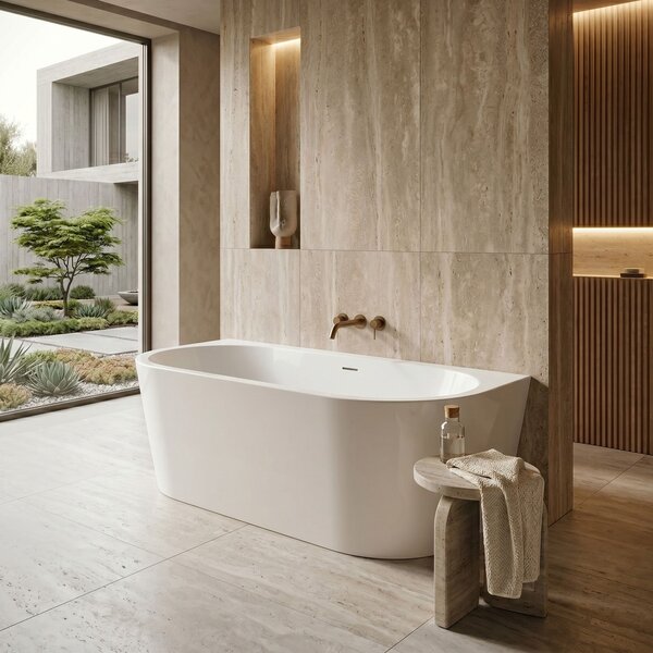Rea Capri, cada de baie autoportanta pe perete 160x80x60 cm, alb lucios, REA-W9803