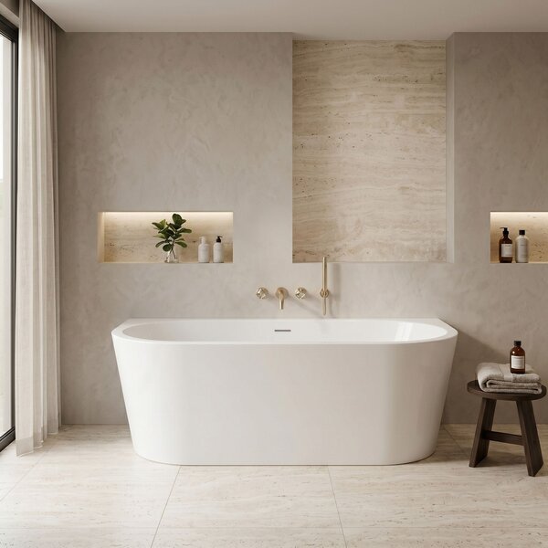 Rea Capri, cada de baie autoportanta pe perete 160x80x60 cm, alb lucios, REA-W9803