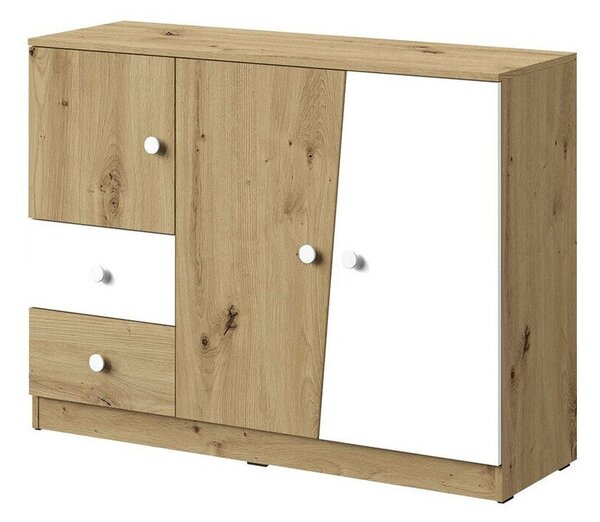 Comodă Almira 106Alb, Stejar artizan, Cu sertare și uși, 9x12x4cm