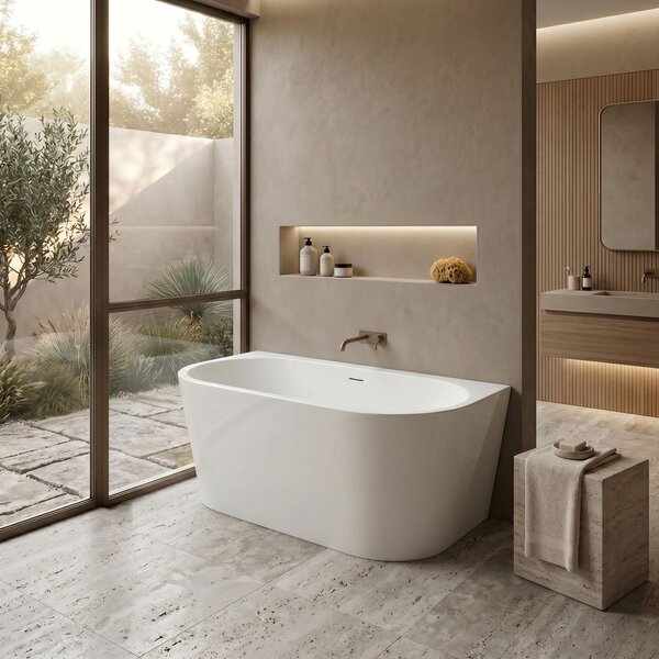 Rea Capri, cada de baie autoportanta pe perete 160x80x60 cm, alb lucios, REA-W9803