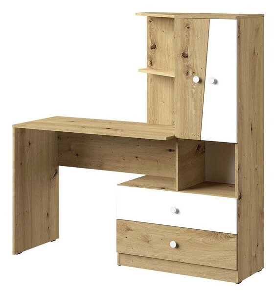 Birou Almira 110Cu sertare, Cu ușă, 8x15x5cm, Alb, Stejar artizan