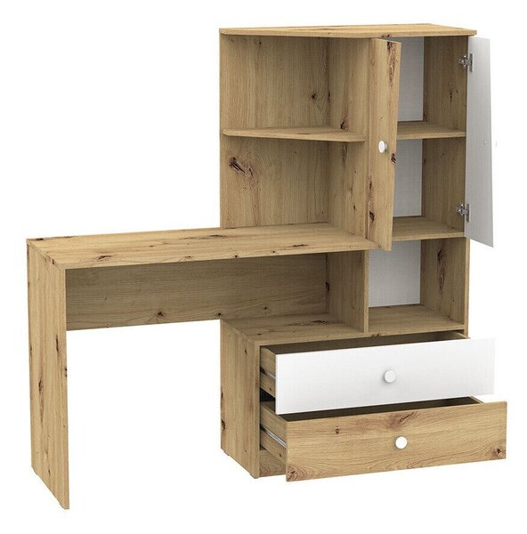 Birou Almira 110Cu sertare, Cu ușă, 8x15x5cm, Alb, Stejar artizan