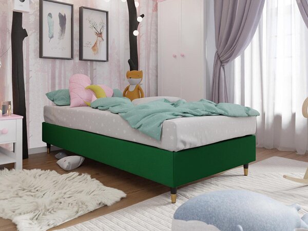 Pat boxspring Logan 108Single, Boxspring, Verde, 80x200, Tapiterie, Somiera patSomiera pat, 8x20x5cm