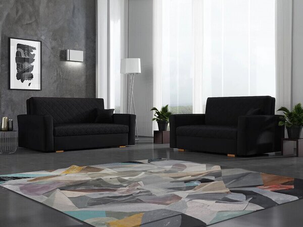 Set mobilier tapițat Clarona IVFuncția de dormitFuncția de dormit, Cutie de patSpațiu de depozitare, Negru, Tapiterie, Mobilier deja asamblatMobilier deja asamblat
