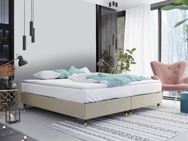 Pat boxspring Logan 109Dublu, Boxspring, Crem, 160x200, Tapiterie, Somiera patSomiera pat, 16x20x5cm