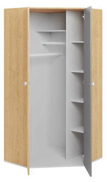 Dulap de colț Tesmonu 101Gri, Alb, Stejar, 19x9x9cm, Uși dulapUși dulap: Cu balamale