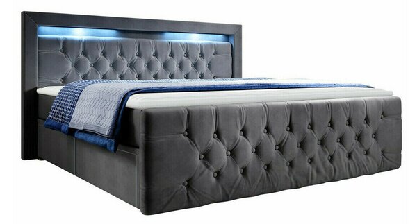 Pat boxspring Aura IIIBoxspring, Dublu, Gri inchis, 180x200, Tapiterie, Somiera patSomiera pat, 20x22x12cm