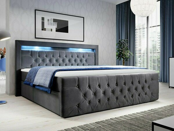 Pat boxspring Aura IIIBoxspring, Dublu, Gri inchis, 180x200, Tapiterie, Somiera patSomiera pat, 20x22x12cm