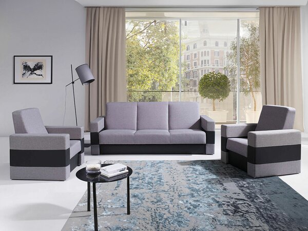 Set mobilier tapițat Providence 171Funcția de dormitFuncția de dormit, Cutie de patSpațiu de depozitare, Gri deschis, Piele ecologică + Tapiterie