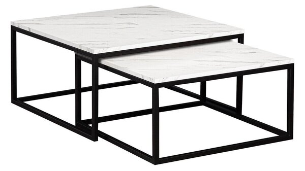 Set de măsuțe de cafea Oswego 101Marmură albă, Negru, 4x8x8cm, PAL laminat, Unghiular