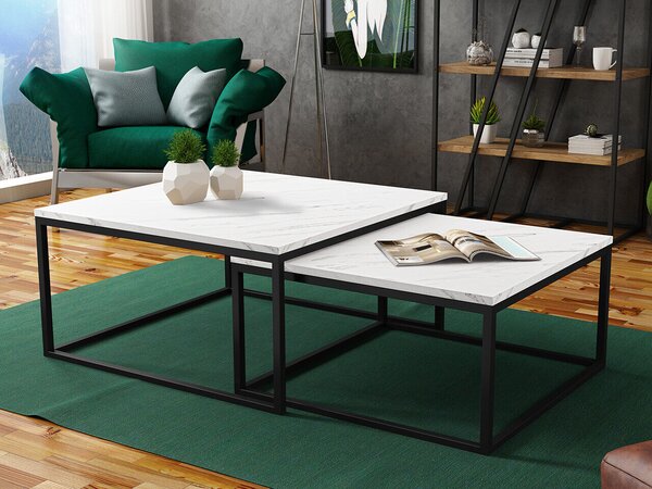 Set de măsuțe de cafea Oswego 101Marmură albă, Negru, 4x8x8cm, PAL laminat, Unghiular