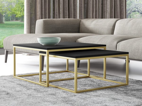 Set de măsuțe de cafea Oswego 102Negru, Auriu, 4x8x8cm, PAL laminat, Unghiular