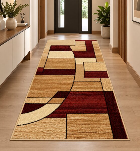 Covor Modern Lotos 538 825 Roșu-Grena-Bej, Model Geometric Dreptunghi, 80x200