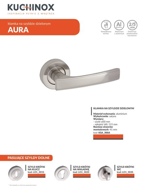 Mâner de ușă Kuchinox Aura, satinat, LAV-KSA_300A