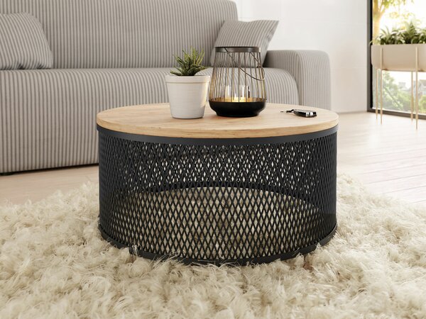 Măsuță de cafea Oswego 127Stejar Craft auriu, Negru, 3cm, PAL laminat, Rotund